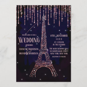 Chic Watercolor Glitzer Paris Eiffelturm Hochzeit Einladung
