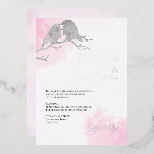 Chic Watercolor Gray Lovebirds Rosa Farbwash Folieneinladung