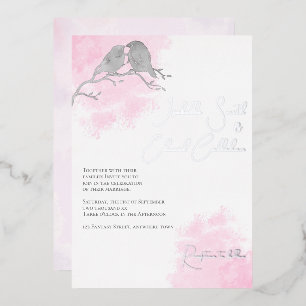 Chic Watercolor Gray Lovebirds Rosa Farbwash Folieneinladung