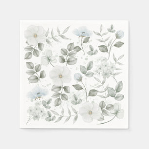 Chic Watercolor Greenery und White Blume Muster Serviette