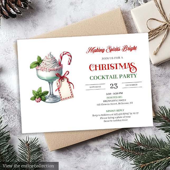 Chic Watercolor Holiday Cocktails Party Invitation Einladung (Chic Watercolor Holiday Cocktails Party Invitation)