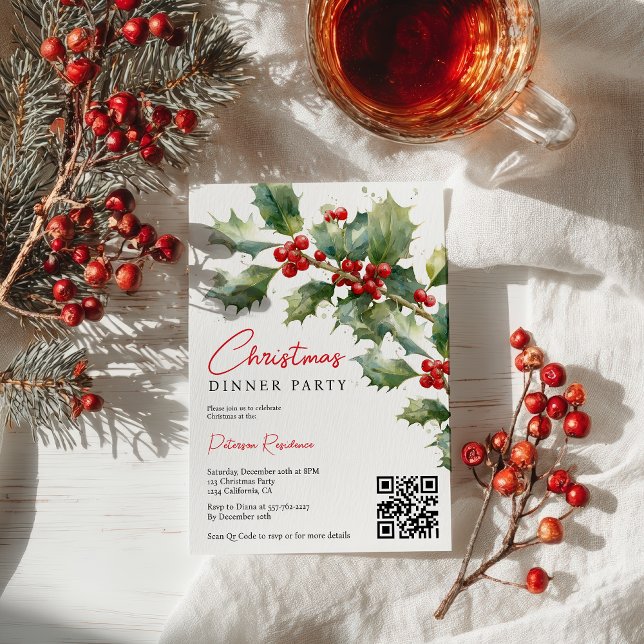 Chic Watercolor Holly Berries Christmas Corporate Einladung (Chic Watercolor Holly Berries Christmas Corporate Invitation)