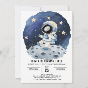 Chic Watercolor Kids Astronaut Boy Birthday Einladung