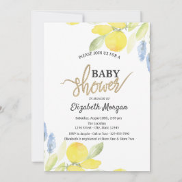 Chic Watercolor Lemons Babydusche Einladung