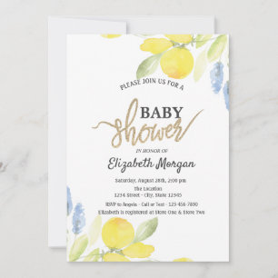 Chic Watercolor Lemons Babydusche Einladung