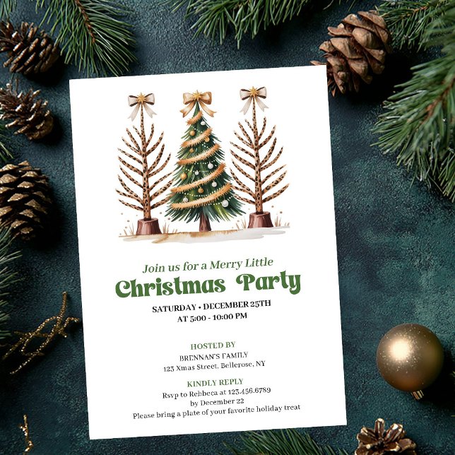 Chic watercolor leopard Christmas tree party  Einladung (Chic watercolor leopard Christmas tree party invite)