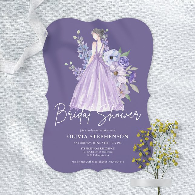 Chic Watercolor Lila Blume Script-Brautparty Einladung (Chic Watercolor Purple Flower Script Bridal Shower Invitation)