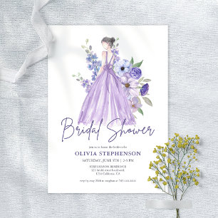 Chic Watercolor Lila Blume Script-Brautparty Einladung