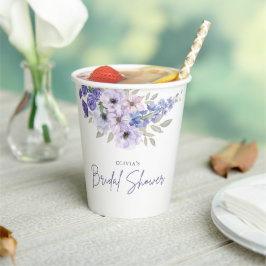 Chic Watercolor Lila Blume Script-Brautparty Pappbecher