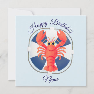 Chic Watercolor Lobster & Lifebuoy Birthday Einladung