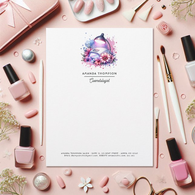 Chic Watercolor Nail Salon Briefbogen (Chic Watercolor Nail Salon Letterhead)
