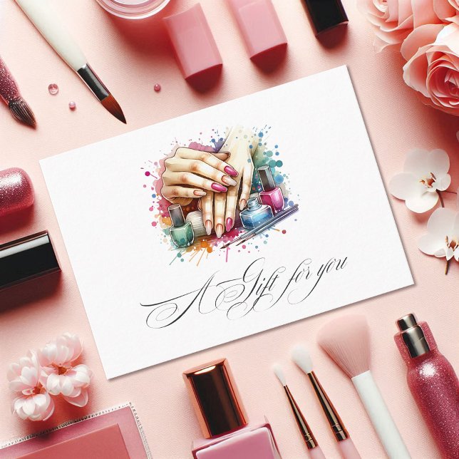 Chic Watercolor Nail Salon Geschenkgutschein Visitenkarte (Chic Watercolor Nail Salon Gift Certificate)