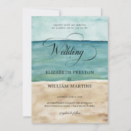 Chic Watercolor Ocean Beach Sand Nautical Wedding Einladung