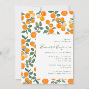 Chic Watercolor Orange Citrus Fruit Script Wedding Einladung