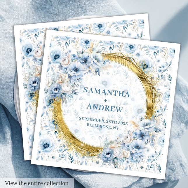 Chic Watercolor Pastel Blue Gold Glitzer Hochzeit Serviette (Chic Watercolor Pastel Blue Gold Glitter Wedding Paper Dinner Napkins )