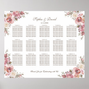 Chic Watercolor Peach Pink Peonies Sitzplan Poster