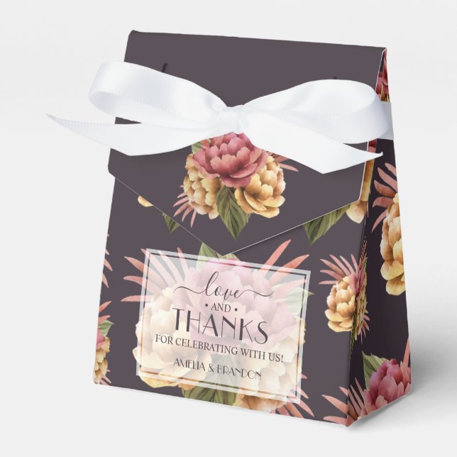Chic Watercolor Peonies Floral on Lila Brown Geschenkschachtel (Vorderseite)