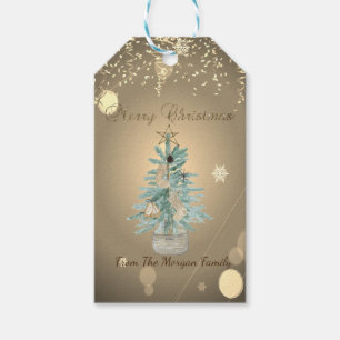 Chic Watercolor Pine Tree, Stars Confetti Geschenkanhänger