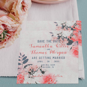 Chic Watercolor Pink Beige Creme Floral Bouquet Save The Date