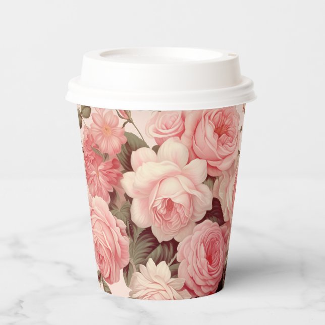Chic Watercolor Pink Roses Pappbecher (Vorderseite)
