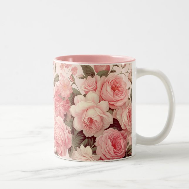 Chic Watercolor Pink Roses Zweifarbige Tasse (Rechts)