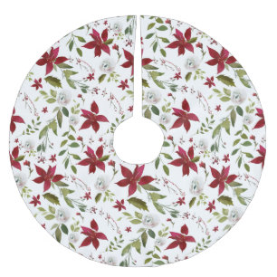 Chic Watercolor Poinsettia Blumenmuster Polyester Weihnachtsbaumdecke