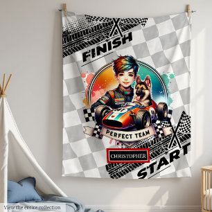 Chic Watercolor Racing Boy Formel 1 Blanket Fleecedecke
