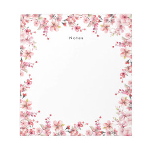 Chic Watercolor Red Cherries Branland Notizblock