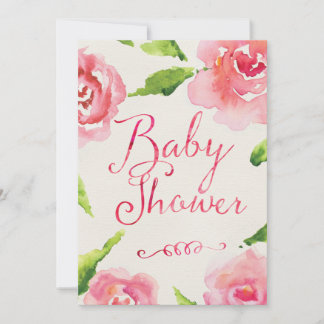 Chic Watercolor Rose Babydusche Einladung