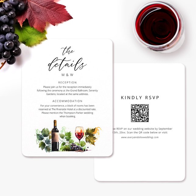 Chic Watercolor Script Winery Details UAWG QR Code Begleitkarte (Von Creator hochgeladen)