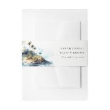 Chic Watercolor Seascape Palm Tree Island Hochzeit