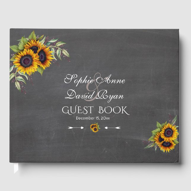 Chic Watercolor Sonnenblumen Chalkboard Hochzeit Gästebuch (Vorderseite)