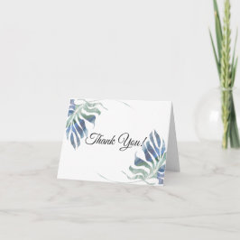 Chic Watercolor Tropical Blue Green Foliage Dankeskarte