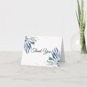 Chic Watercolor Tropical Blue Green Foliage Dankeskarte