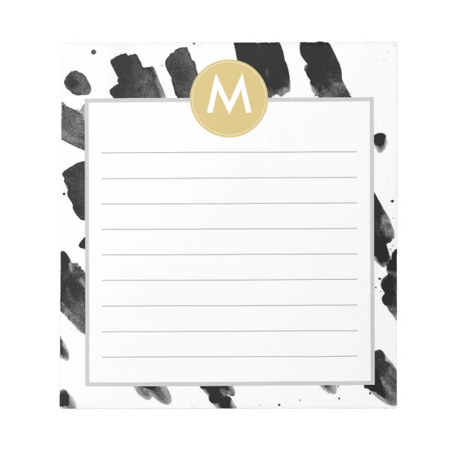 Chic Watercolor und Gold Monogram Notizblock (Vorderseite)