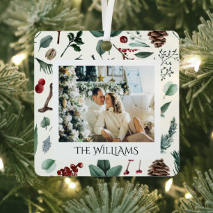 Chic Watercolor Weihnachten Botanisches Foliage Fo Ornament Aus Metall
