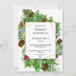 Chic Watercolor Weihnachtsgrün Brautparty Einladung