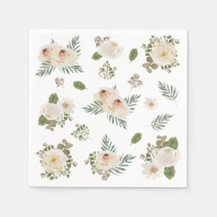 Chic Watercolor Weiß und Elfenbeinfarben Blume Blü Serviette