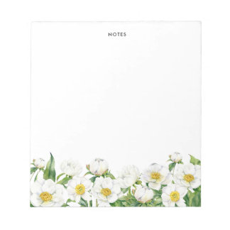 Chic Watercolor Weiße Frühlingsblumen Personalisie Notizblock