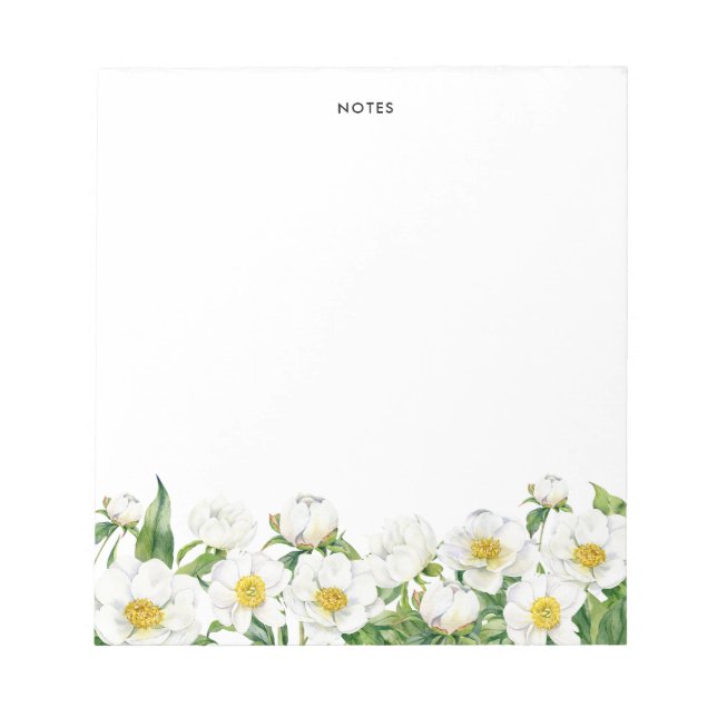 Chic Watercolor Weiße Frühlingsblumen Personalisie Notizblock (Vorderseite)