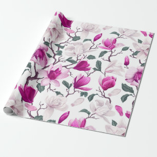 Chic Watercolor White Hot Pink Magnolias Muster Geschenkpapier