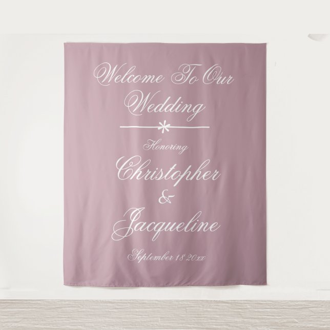 Chic Wedding Bride Groom Names Dusty Pink Hintergr Wandteppich (Vorderseite)