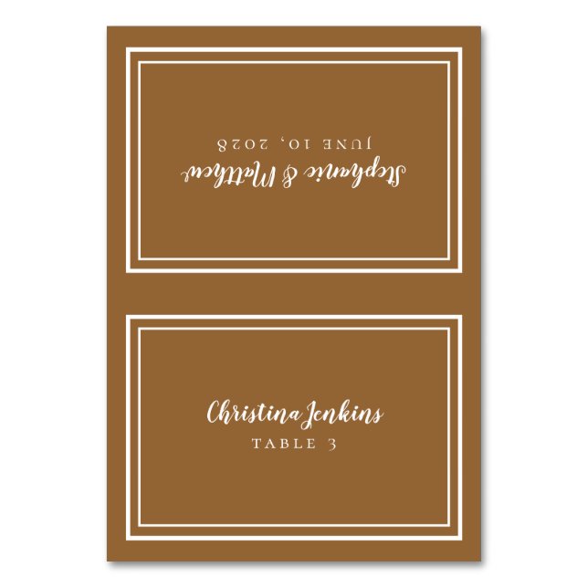 Chic Wedding Custom Guest Platzkarte Rustic Brown Tischnummer (Vorderseite)
