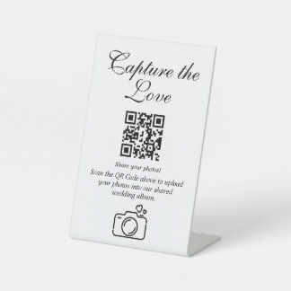 Chic Wedding Foto QR Code Pedestal-Zeichen hochlad Sockelschild