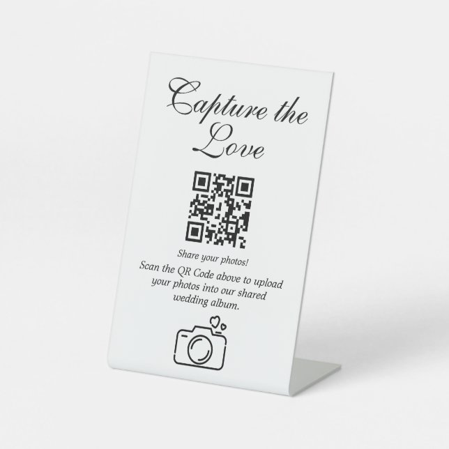Chic Wedding Foto QR Code Pedestal-Zeichen hochlad Sockelschild (Vorderseite)