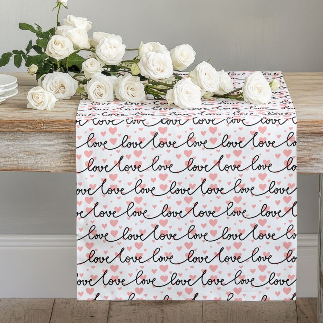 Chic Wedding Gift Pink Black Love Lettering Hearts Großer Tischläufer (Pink Black Hearts Sketch Romantic Valentine Table Runner)