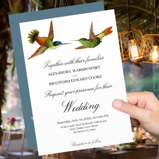 Chic Wedding Hummingbird Hochzeit Einladung Blue