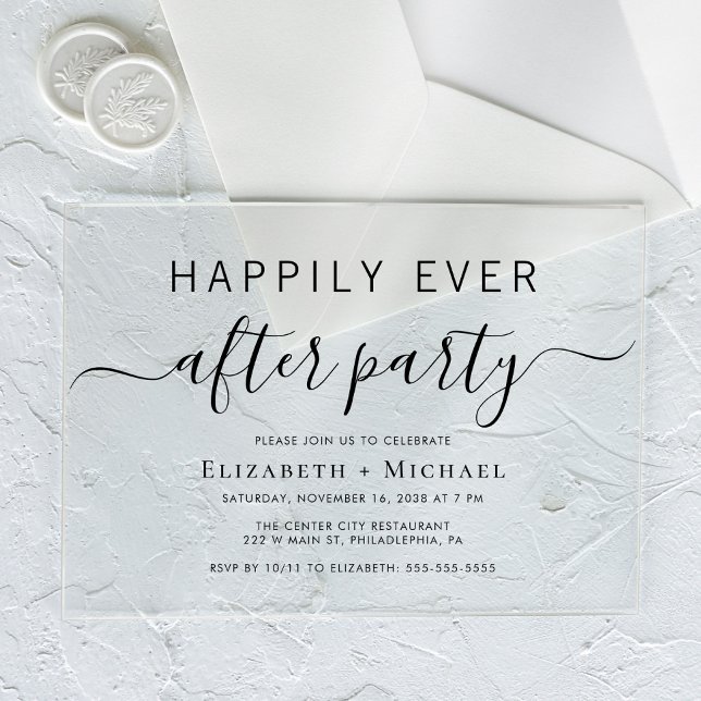 Chic Wedding Reception After Party Acryleinladungen (Celebrate your Happily Ever After in style with our elegant acrylic wedding reception invitations)
