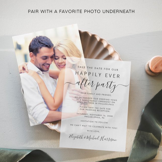 Chic Wedding Reception Save the Date (Elevate your wedding reception save the dates with the timeless beauty of vellum overlays)