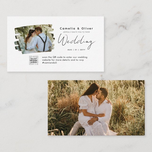 Chic Wedding Website QR Code Minimalistisches Foto Visitenkarte (Vorne/Hinten)